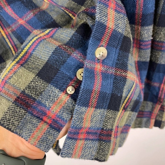 Vintage Boston Traders Blue Brown Plaid Heavyweight Flannel Shirt Shacket Small - Picture 5 of 8